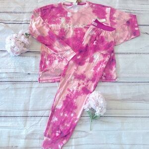 Victoria's Secret Pink Cozy Sleep Pajama Set  Color Tie Dye New